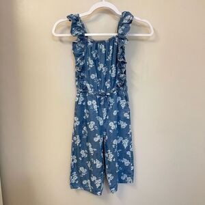 OshKosh Girls Ruffled Chambray Floral Jumper Sz 4T